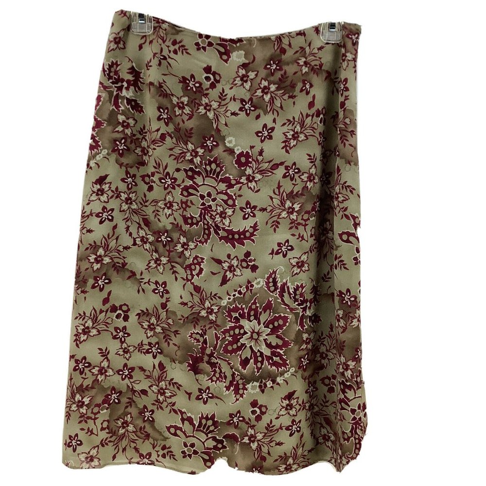 CHARTER CLUB Women's Size 8 Skirt A-Line Fully Lined Khaki Tan Deep Red Floral